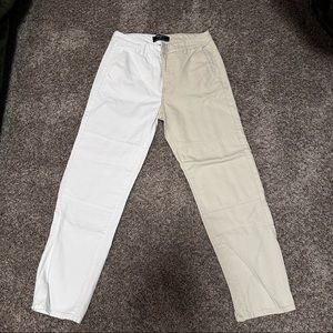 Split jeans tan & white
